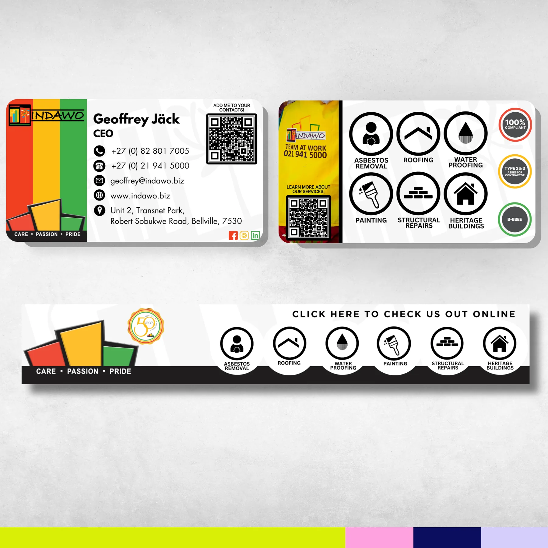 Indawo business card and social banner design