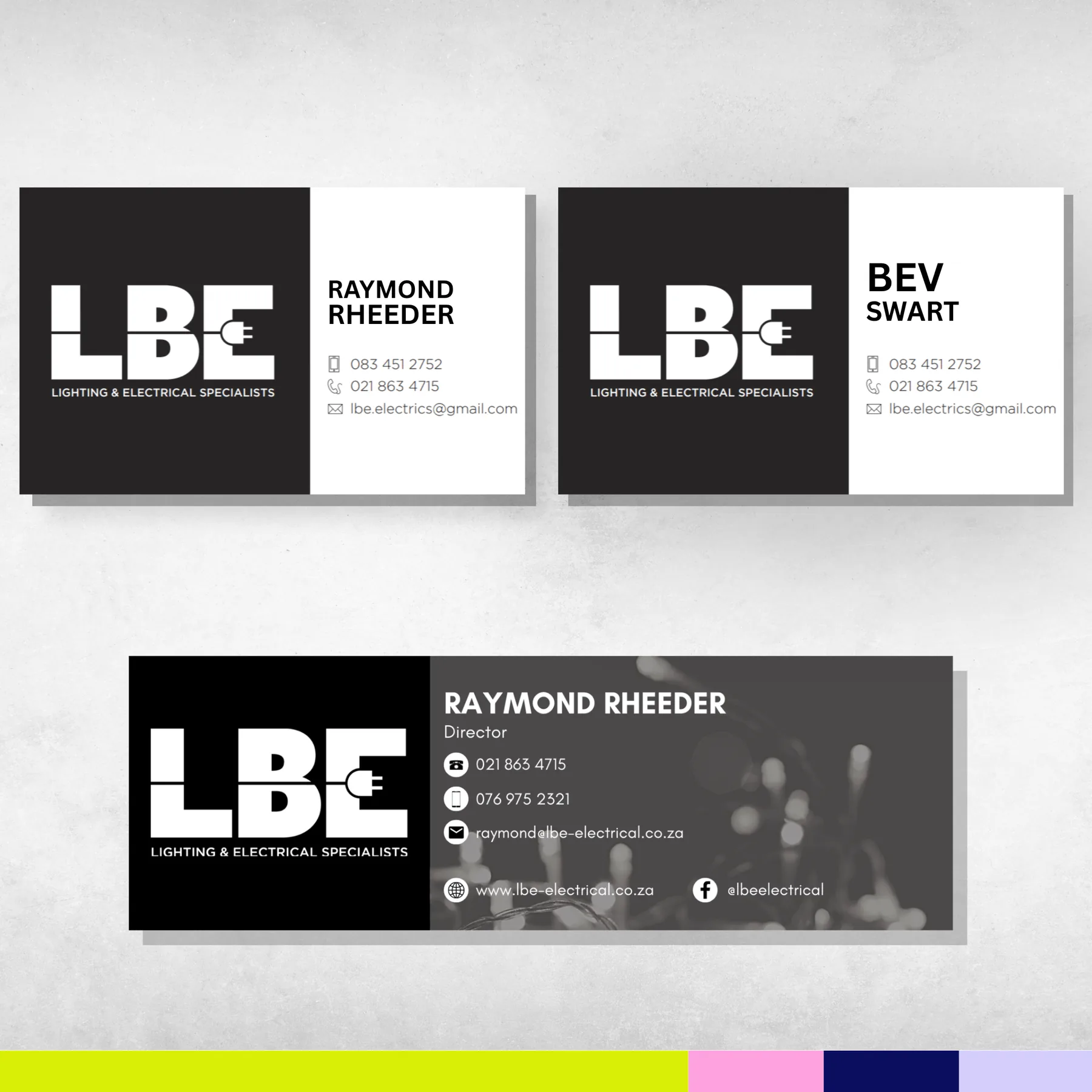 LBE Lighting and Electrical business card design