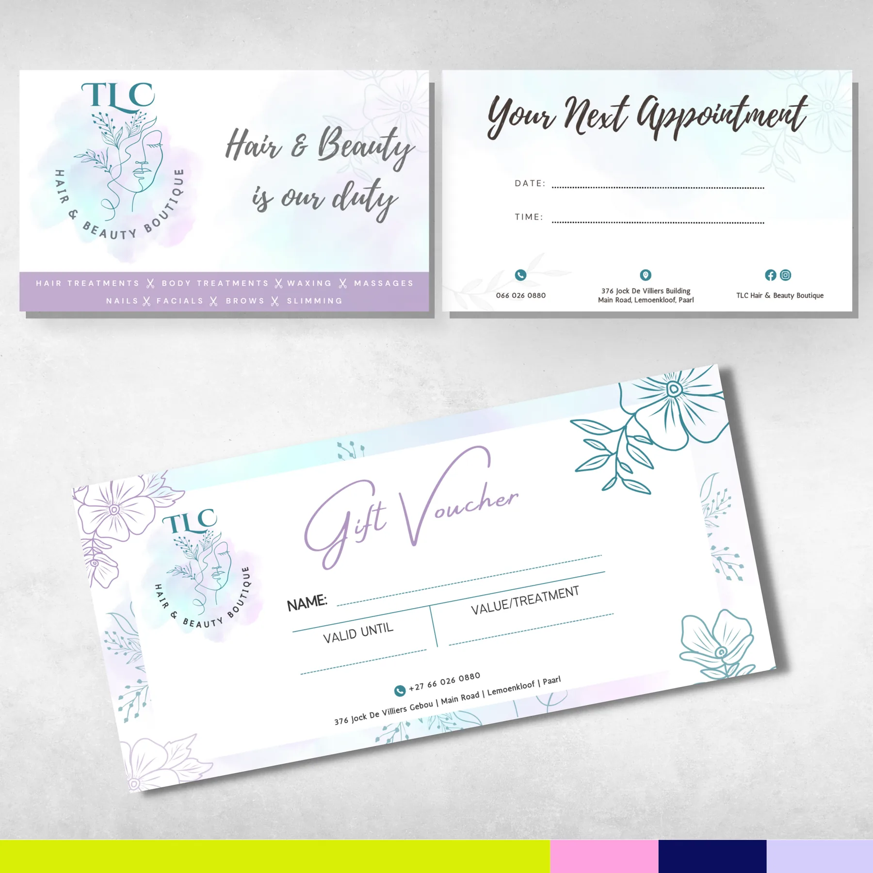 TLC Hair and Beauty Boutique brand collateral